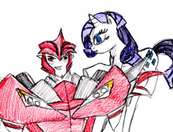 Size: 2221x1701 | Tagged: safe, artist:briannalrandom, rarity, g4, crossover, knock out, transformers, transformers prime
