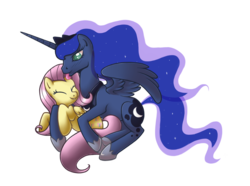 Size: 1613x1202 | Tagged: safe, artist:tenchi-outsuno, fluttershy, princess luna, alicorn, pegasus, pony, g4, eyes closed, female, lesbian, licking, mare, ship:lunashy, shipping, simple background, tongue out, transparent background