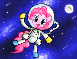Size: 1300x1000 | Tagged: safe, artist:cyberfire22, pinkie pie, earth pony, pony, g4, astronaut, female, looking at you, moon, newbie artist training grounds, open mouth, smiling, solo, space, waving
