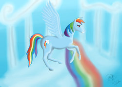 Size: 1600x1143 | Tagged: safe, artist:thejayowl, rainbow dash, horse, pegasus, pony, g4, female, flying, profile, realistic, solo