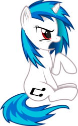 Size: 2859x4604 | Tagged: safe, artist:voaxmasterspydre, dj pon-3, vinyl scratch, pony, unicorn, g4, backwards cutie mark, female, hooves, horn, mare, open mouth, simple background, sitting, solo, transparent background, vector