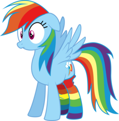 Size: 2939x3001 | Tagged: safe, artist:voaxmasterspydre, rainbow dash, pegasus, pony, g4, clothes, female, frown, high res, mare, rainbow socks, reaction image, simple background, socks, solo, spread wings, striped socks, transparent background, vector, wingboner, wings