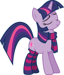 Size: 2746x3225 | Tagged: safe, artist:voaxmasterspydre, twilight sparkle, pony, unicorn, g4, clothes, eyes closed, female, high res, mare, scarf, simple background, smiling, smuglight sparkle, socks, solo, striped scarf, striped socks, transparent background, unicorn twilight, vector