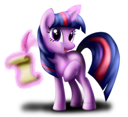 Size: 1200x1105 | Tagged: safe, artist:groxy-cyber-soul, twilight sparkle, pony, unicorn, g4, female, magic, quill, scroll, simple background, solo, transparent background, unicorn twilight