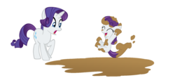 Size: 900x400 | Tagged: dead source, safe, artist:fabulousanddumbrock, rarity, oc, g4, duo, filly, mud, offspring, parent:big macintosh, parent:rarity, parents:rarimac, simple background, transparent background, vector