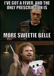 Size: 420x595 | Tagged: safe, artist:orchetect, sweetie belle, g4, bell, christopher walken, cowbell, more cowbell, orchetect, pun, saturday night live, steffan andrews, sweetie bell, will ferrell
