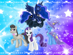 Size: 1024x768 | Tagged: safe, artist:ellissummer, octavia melody, princess luna, rarity, trixie, g4