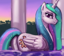 Size: 640x569 | Tagged: safe, artist:johnjoseco, princess celestia, alicorn, pony, g4, bath, butt, female, mare, plot, solo, swimming, swimming pool, wet, wet mane