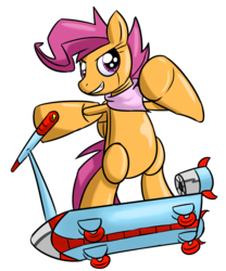 Size: 1275x1533 | Tagged: safe, artist:zanezandell, scootaloo, pony, robot, robot pony, g4, scootabot, scooter, simple background, solo, transparent background