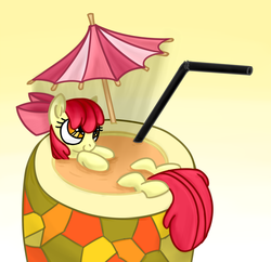 Size: 2177x2108 | Tagged: safe, artist:wolframclaws, apple bloom, earth pony, pony, g4, cup of pony, drink, female, filly, foal, food, high res, micro, solo