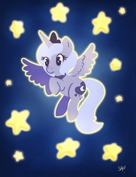 Size: 500x647 | Tagged: dead source, safe, artist:steveholt, princess luna, alicorn, pony, g4, cutie mark, female, filly, flying, foal, hooves, horn, jewelry, mare, outline, regalia, s1 luna, solo, spread wings, three quarter view, tiara, wings, woona, younger