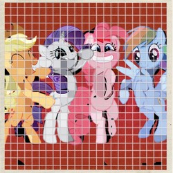 Size: 622x622 | Tagged: safe, applejack, pinkie pie, rainbow dash, rarity, g4, album cover, more songs about buildings and food, parody, talking heads