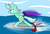 Size: 1925x1299 | Tagged: safe, artist:alexstrazse, lyra heartstrings, pony, g4, female, magic, solo, surfing, sword, water