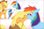 Size: 1280x853 | Tagged: safe, artist:blackkaries, applejack, rainbow dash, earth pony, pegasus, pony, g4, applejack's hat, blushing, cowboy hat, dialogue, eyes closed, female, floppy ears, freckles, hat, kiss on the lips, kissing, lesbian, mare, ship:appledash, shipping, surprise kiss, surprised