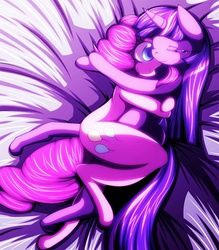 Size: 700x800 | Tagged: safe, artist:c.d.i., pinkie pie, twilight sparkle, earth pony, pony, unicorn, semi-anthro, g4, eyes closed, female, hug, lesbian, pixiv, ship:twinkie, shipping