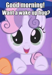 Size: 342x491 | Tagged: safe, sweetie belle, g4, bronybait, hug, hug request, image macro