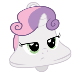 Size: 4000x4000 | Tagged: safe, artist:murdareik, sweetie belle, g4, absurd resolution, bell, female, objectification, pun, simple background, solo, sweetie bell, sweetie belle is not amused, transparent background, unamused, vector