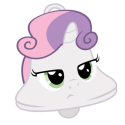 Size: 4000x4000 | Tagged: safe, artist:murdareik, sweetie belle, g4, absurd resolution, bell, female, filly, foal, namesake, objectification, pun, simple background, solo, sweetie bell, sweetie belle is not amused, transparent background, unamused, vector, visual pun