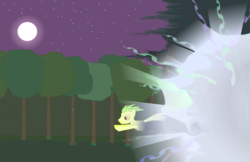 Size: 4677x3033 | Tagged: safe, oc, oc only, earth pony, pony, explosion, full moon, male, moon, night, solo, stallion, stars, tree