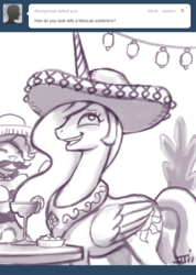 Size: 650x913 | Tagged: safe, artist:johnjoseco, princess celestia, ask princess molestia, g4, alcohol, comic, margarita, moustache, sombrero