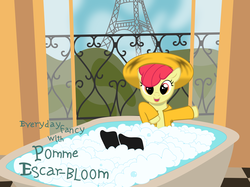 Size: 6000x4477 | Tagged: safe, artist:lightningtumble, apple bloom, earth pony, pony, g4, absurd resolution, all that, bathtub, eiffel tower, female, filly, french, solo, vector