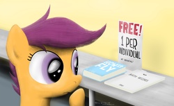 Size: 3000x1836 | Tagged: safe, artist:jarwall, scootaloo, pony, g4, book, dilemma, female, solo