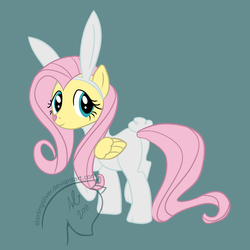 Size: 2000x2000 | Tagged: safe, artist:sterlingsilver, angel bunny, fluttershy, g4, bunny costume, bunny ears, bunnyshy, clothes, costume, high res