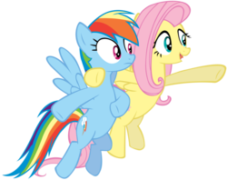Size: 5000x3958 | Tagged: safe, artist:somepony, fluttershy, rainbow dash, pegasus, pony, g4, may the best pet win, duo, simple background, transparent background, vector