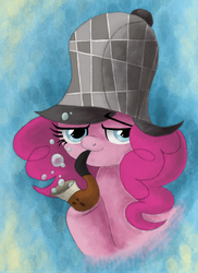 Size: 2550x3510 | Tagged: safe, artist:hewison, pinkie pie, earth pony, pony, g4, bubble pipe, deerstalker, female, hat, high res, sherlock holmes, solo
