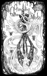 Size: 628x1000 | Tagged: safe, artist:hi6sho, queen chrysalis, changeling, changeling queen, g4, female, monochrome