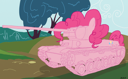 Size: 1600x994 | Tagged: safe, artist:alvchfokarev, pinkie pie, tank pony, g4, duo, pony tank, tank (vehicle)