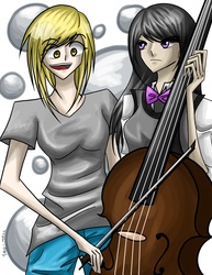 Size: 3300x4274 | Tagged: safe, artist:tao-mell, derpy hooves, octavia melody, human, g4, cello, duo, humanized, musical instrument