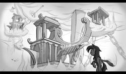 Size: 1000x588 | Tagged: safe, artist:zachary heiner, pegasus, pony, cloudsdale, scenery, sketch, solo