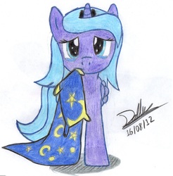 Size: 1600x1624 | Tagged: safe, artist:fox-kai, princess luna, pony, g4, blanket, female, filly, mouth hold, solo, woona