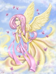 Size: 1509x2000 | Tagged: safe, artist:tom-ka, fluttershy, human, g4, clothes, dress, humanized, winged humanization