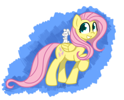 Size: 922x746 | Tagged: safe, artist:alexpie, angel bunny, fluttershy, pegasus, pony, rabbit, g4, animal, raised hoof, signature, simple background, smiling, transparent background