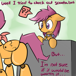 Size: 650x650 | Tagged: safe, artist:serendipity-kitty, scootaloo, pony, g4, collar, female, lesbian, lesboloo, scootabot, self ponidox, selfcest, shipping