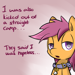 Size: 650x650 | Tagged: safe, artist:serendipity-kitty, scootaloo, pony, g4, collar, female, lesbian, lesboloo