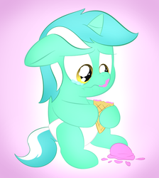 Size: 850x950 | Tagged: safe, artist:lamia, lyra heartstrings, pony, unicorn, g4, crying, diaper, filly, foal, ice cream, ice cream cone, solo
