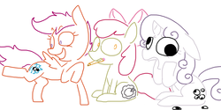 Size: 1339x667 | Tagged: safe, artist:weaver, apple bloom, rainbow dash, scootaloo, sweetie belle, g4, apple, cutie mark, cutie mark crusaders, googly eyes, simple background, white background