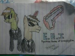 Size: 800x600 | Tagged: safe, artist:thewickedrainbow, pony, unicorn, ebi, equestrian bureau of investigation, fbi, glowing horn, gun, horn, magic, necktie, pistol, ponified, sunglasses, telekinesis, traditional art