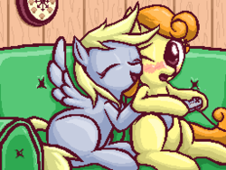 Size: 256x192 | Tagged: safe, artist:auraion, carrot top, derpy hooves, golden harvest, pegasus, pony, g4, cute, cutie top, female, lesbian, lowres, mare, ship:derpytop, shipping, video game