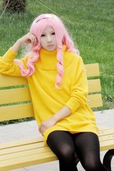 Size: 427x640 | Tagged: safe, fluttershy, human, g4, clothes, cosplay, irl, irl human, japanese, photo, solo, sweater, sweatershy