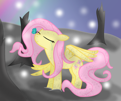 Size: 1659x1384 | Tagged: safe, artist:dazed-and-wandering, fluttershy, butterfly, pegasus, pony, g4, butterfly on nose, crying, dead tree, eyes closed, female, insect on nose, solo, tree