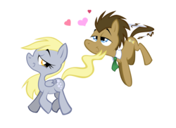 Size: 2338x1700 | Tagged: safe, artist:moostargazer, derpy hooves, doctor whooves, time turner, earth pony, pegasus, pony, g4, female, love, male, mare, seduction, ship:doctorderpy, shipping, simple background, stallion, straight, style emulation, tail seduce, transparent background