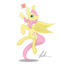 Size: 2030x2252 | Tagged: safe, artist:wreky, fluttershy, butterfly, pony, g4, female, high res, solo