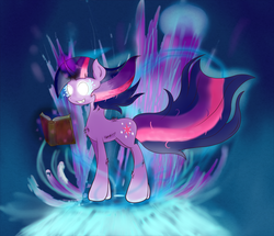 Size: 2000x1717 | Tagged: safe, artist:joemasterpencil, twilight sparkle, pony, g4, book, chest fluff, female, glowing eyes, magic, solo