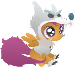 Size: 900x824 | Tagged: dead source, safe, artist:souporcat, scootaloo, pegasus, pony, g4, animal costume, clothes, costume, female, filly, nightmare night, scootawolf, simple background, sitting, solo, transparent background, wolf costume