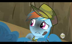 Size: 960x600 | Tagged: safe, screencap, rainbow dash, dragon quest, g4, hub logo, youtube caption