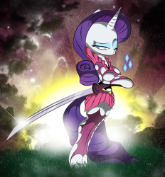 Size: 2259x2430 | Tagged: safe, artist:v-d-k, rarity, pony, g4, bipedal, clothes, high res, solo, sword